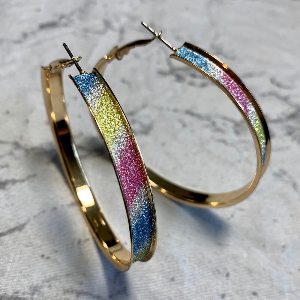Multicolored Hoop Earrings with Gold Backing